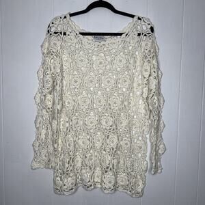 Extra Point Vintage Crochet Floral Sweater Pearl Beads Grandma Core Whimsy 1X